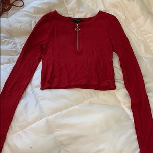 Red zip up crop top